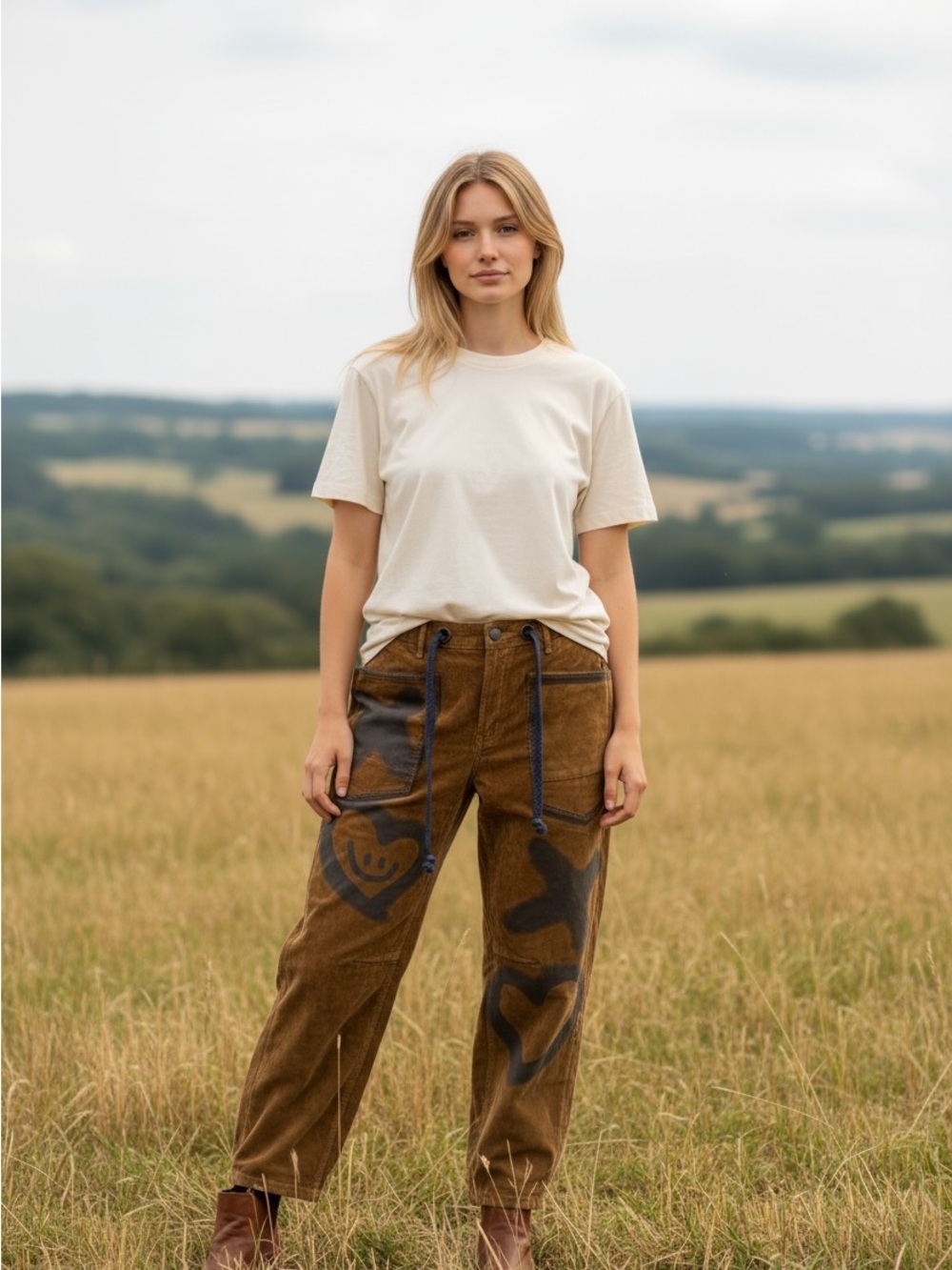 Ollie Graphic Barrel Pants in Brown